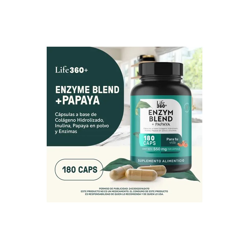 Enzimas Digestivas Bromelina Papaína 180 Cápsulas | LIFE360+