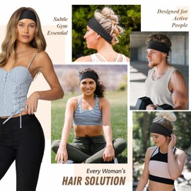 Turumup Running Headbands for Women's Hair, Cotton Black Sport Headband, 6 Pack – Elastic, Sweat-Absorbing Thin Fashion Hairbands for Makeup, Skincare, Walking & Gym – Unisex Hair band for Women & Men