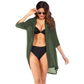 Ekouaer - Funda de playa para mujer, cuello en V, traje de baño, para cubrir el traje de baño, traje de baño, para la playa, S-3XL, Verde militar, M