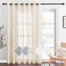 NICETOWN Sliding Door Curtains Extra Wide, Grommet Semi Sheer Linen Curtain and Drape Privacy with Light Filtering Elegant for French Door/Living Room, Beige, W100 x L84, 1 Panel