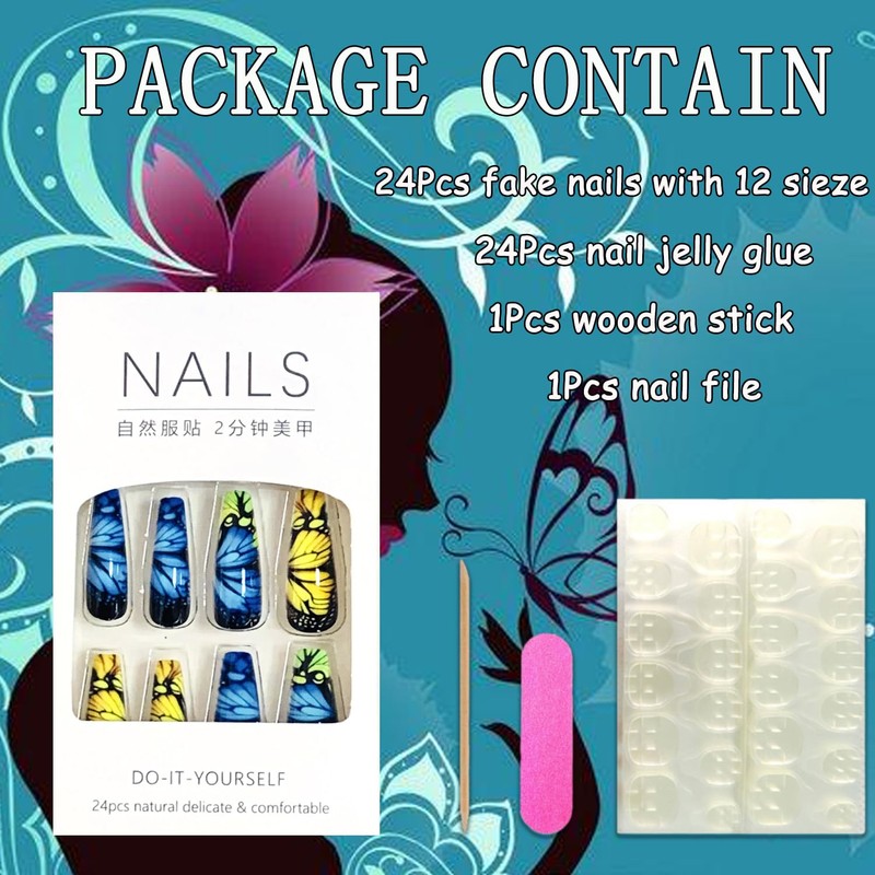 EYZOTSF Press on Nails Coffin Shaped Acrylic Extra Long Square