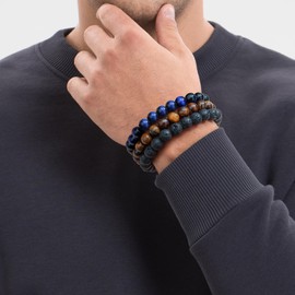 MOROTOLE Mens Bracelet, Tiger Eye Beads Bracelets Set Premium Artisan Handcrafted Triple Protection Bracelet Adjustable Mans Bracelets for Men Father Boyfriend Brother Gifts