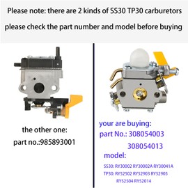 SIMPERAC 308054043 Carburetor for Homelite Ryobi CS26 CS30 BC26 SS30 SS26 25cc 26cc 30cc Weed Wacker Trimmer 308054013 Carburetor Replace for Homelite UT-20002A UT-20003A Weed Eater Carb.