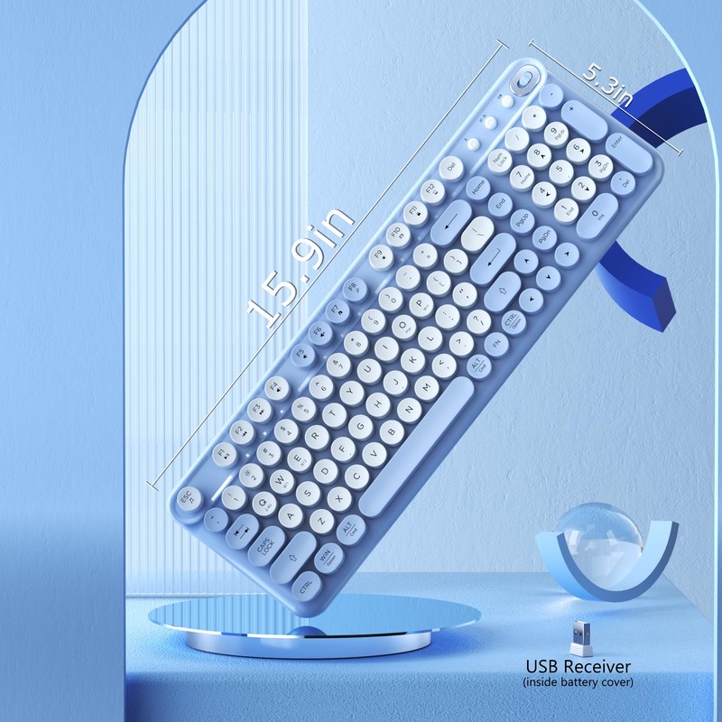 COVEVA Wireless Bluetooth Keyboard, Full Size Retro Round Keycaps(Blue)