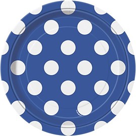 Unique Party 37504 - 18cm Royal Blue Polka Dot Party Plates, Pack of 8