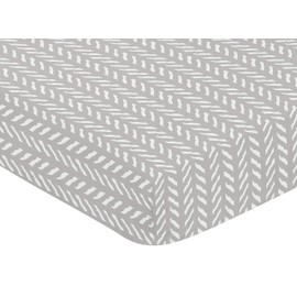 Sweet Jojo Designs Grey and White Boho Herringbone Arrow Unisex Boy or Girl Baby or Toddler Nursery Fitted Crib Sheet for Gray Woodland Forest Friends Collection