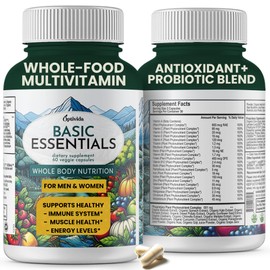 OPTIVIDA Organic Whole Food Multivitamin for Men & Women (1 Month Supply) with Probiotics & Antioxidant Blends | Daily Plant Based Multivitamins | Non-GMO, Whole Food Womens Multivitamin