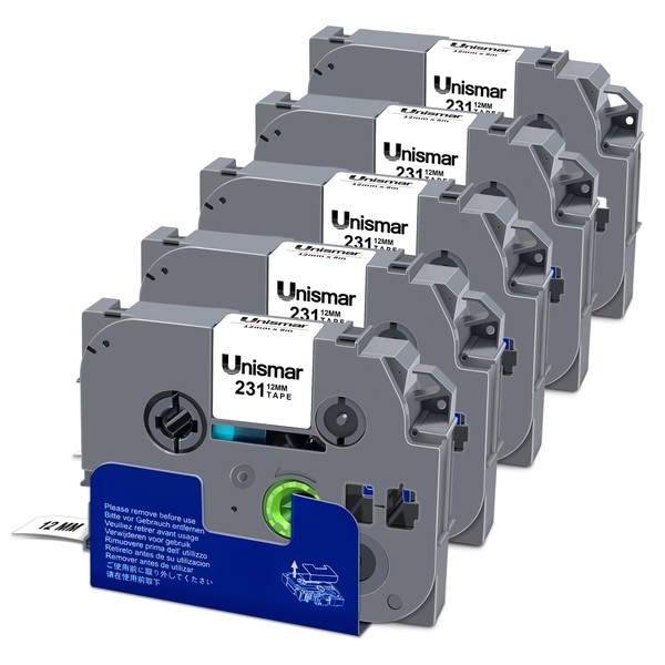 Unismar 5-Pack Compatible for Brother Black on White 12mm Label