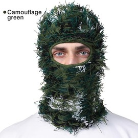 Balaclava Distressed Knitted Ski Mask, Women Men Full Face Mask,for Winter Warm Neck Protection Headwear Hat - Color: Camouflage Green