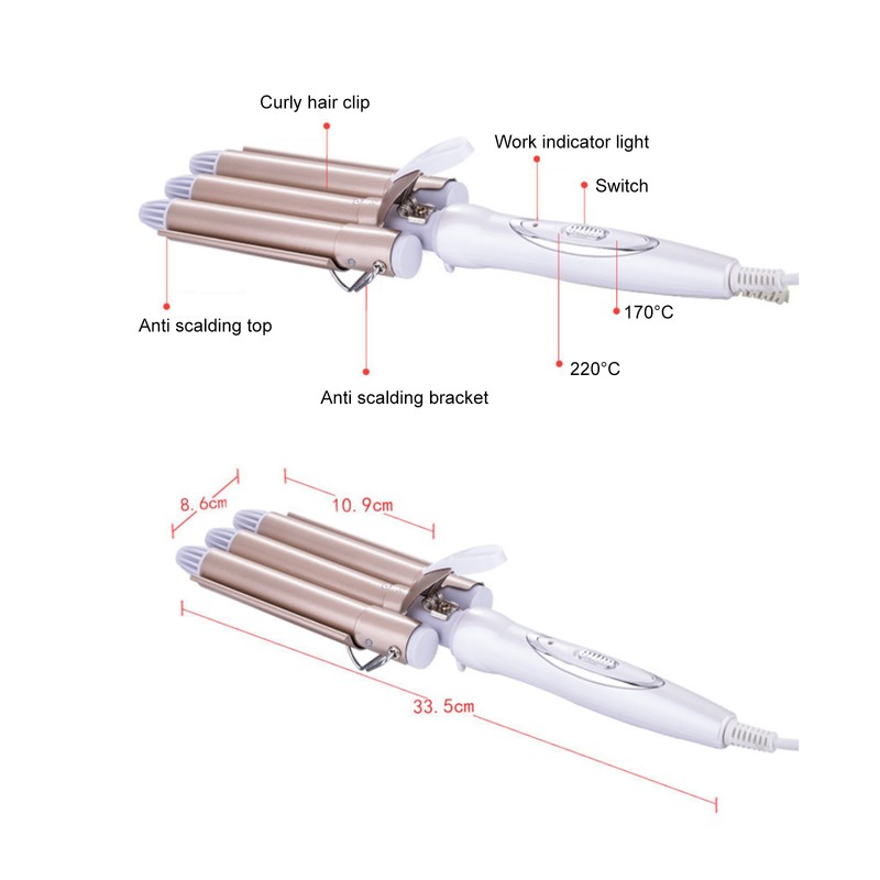 Hair Curling Iron 3-Barrel 22mm Egg Roll Hair Curler Hair