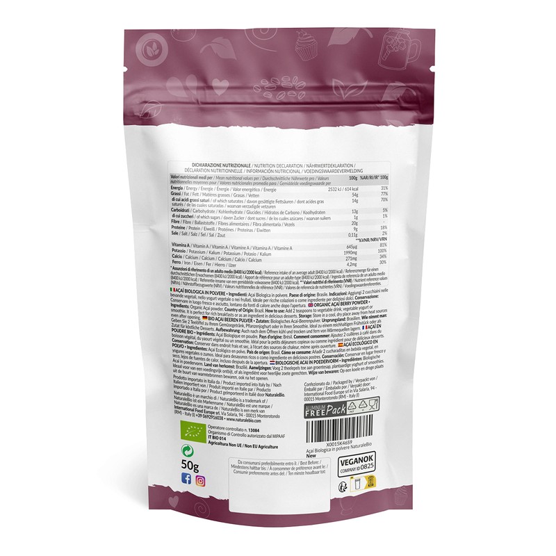 Organic Acai Berries Powder - Freeze-Dried - 50g. Brazilian Acai,