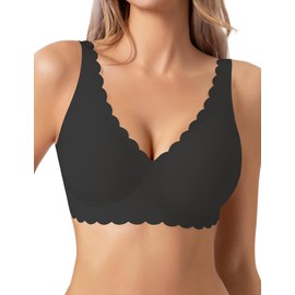 HORISUN Womens Wireless Seamless Bra Push Up No Underwire Bras Comfort Full Coverage Bra Soft for Large Breasts (Black XL)