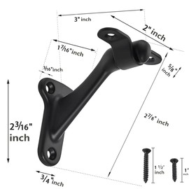 khtumeware 3 Pack 3 Inch Matte Black Hand Rail Bracket Heavy Duty Hardware for Stairways, Home or Office Stair Support Handrail Brackets