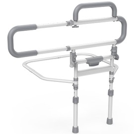 Lemagalu Heavy Duty Bed Rails for Elderly Adults Safety-Foldable Bed Rail for Senior with Adjustable Heights Fits All Bed Sizes，Bed Handle Bedside Assist with Pocket -504M (White and Gray)