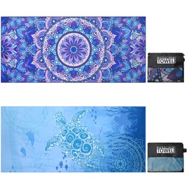 Microfibre Beach Towels for Adults Women Men Extra Large Lightweight Quick Dry Sand Free Travel Towel Double Sided Printing for Swim Sports with Mesh Bag 80×180cm B Turtle + Purple Mandala 2 Pack