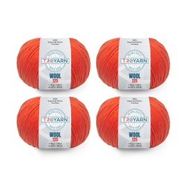 Troyarn Wool 125 (4- Skeins Pack) 100% Superwash Merino Fine Wool Light Worsted Weight #3 Soft Knitting and Crochet Yarn for Crocheting and Knitting (4 x 1.76 oz)/(4 x 125 Yds)(10918-Pomegranate)
