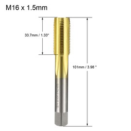sourcing map Metric Machine Thread Milling Tap M16 x 1.5 H2 Titanium Coated (Ti-Coated) High Speed Steel 4 Straight Flutes Screw Thread Tapping Threading Machinist Repair DIY Tool