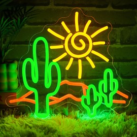 Folkive Desert Sunset Neon Sign for Wall Decor Dimmable Cactus Led Sign for Bedroom Western Neon Light for Game Room Living Room Hotel Office Man Cave Bar Club Party Home Decoration