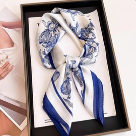 [KQHOMEI] Scarf Summer Women's Scarf, Silk, 27.6 x 27.6 inches (70 x 70 cm), Summer Scarf Length Square Bag Decoration, Hair Decoration, Commuting to Work Office Uniform Scarf, A18