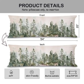 Pleonox Watercolor Woodland Forest Palm Tree 20x54 Body Pillow Cover Case, Woodland Decor, Farmhouse Rustic Green Nature Landscape Decorative Long Hug Pillow Cases for Bed Couch
