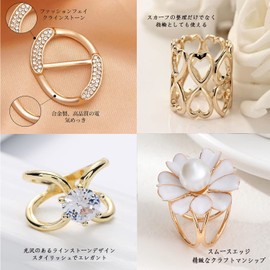 Coollooda Scarf Ring, Scarf Fastener, 6 Types, 6 Pieces, Rhinestones, Popular Scarf, Ring, Smooth, Elegant, Silk Clip, Wedding, Mother's Day, School Entrance Ceremony, Graduation Ceremony, Birthday,