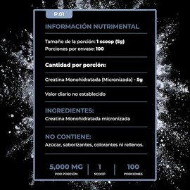 Creatina Monohidratada Micronizada P.01 | 500g | 100 Porciones | Alta Pureza | Sin Azúcar | Sin Rellenos