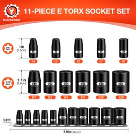 BLACKROBOT E Torx & Star Socket Set With Rail, 11-Piece Female External Sockets, 3/8" 1/4" Drive Precision Torque Inverted Torx Kit, E4 E5 E6 E7 E8 E10 E12 E14 E16 E18 E20 Reverse Socket