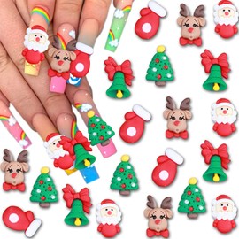 20pcs Christmas Nail Charms,3D Christmas Nail Art Charms Cartoon Santa Claus Elk Xmas Tree Gloves Bells Nail Designs Kawaii Charms for Nails Resin Nail Accessories for Women Nail Supplies Nail Decor