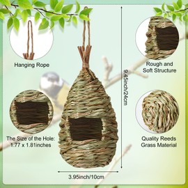 8 Pcs Hanging Hummingbird Nest House Set Hand Woven Round Hummingbird Nest with Refillable Cotton Garden Outside for Garden Patio Lawn Indoor Home Decoration, 2 Shapes