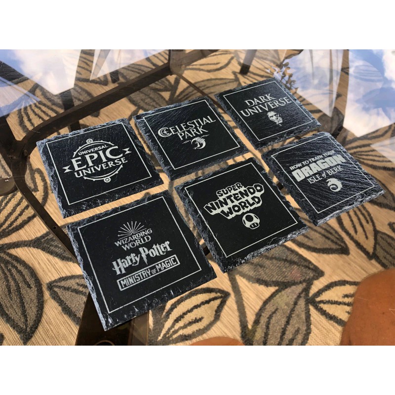 Universal Epic Universe Theme Park 6 Slate Coaster Set