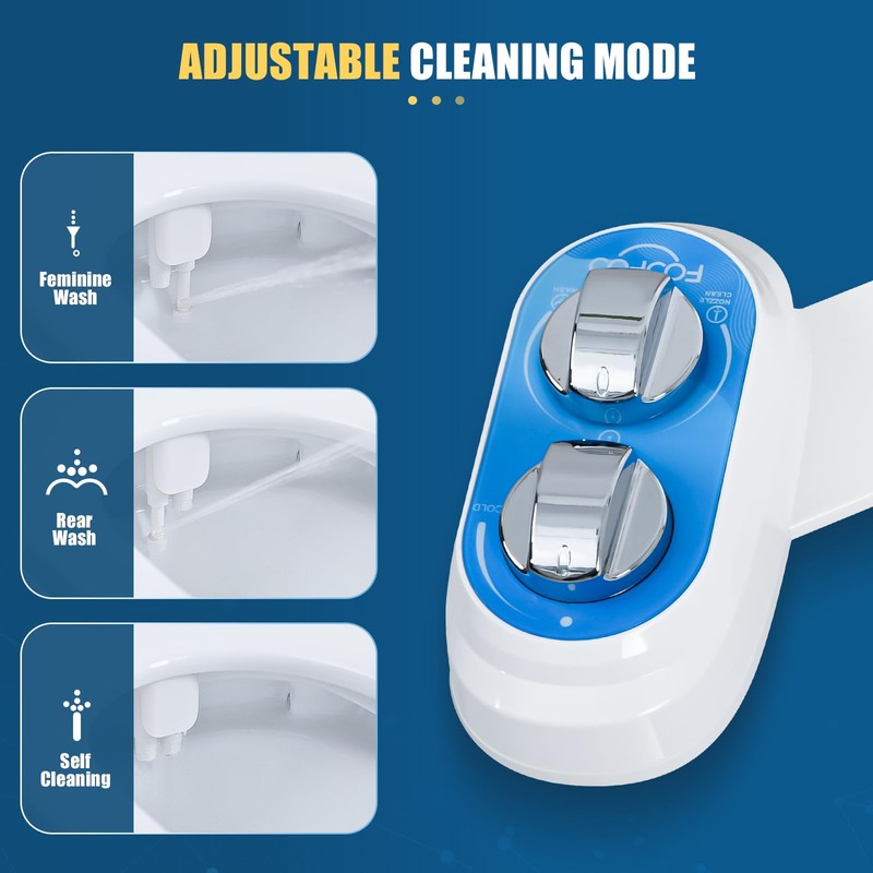 Non-Electric Bidet Attachment for Toilet Seat,Self-Cleaning, Dual Nozzle,Adjustable Water Pressure,