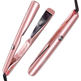 LANDOT Hair Straightener and Curler 2 in 1 – Twist Ceramic Flat Curling Iron for Straighten & Curl Hair, Dual Voltage, Fast Heat Up, 12 Adjustable Temps 250-450℉ Fit All Hair Types, Rose Gold, 1 inch