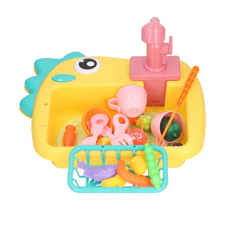 2 in 1 Play Kitchen Sink Toys with Running Water