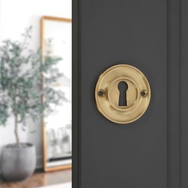 Infinity Decor Solid Brass Vintage Style Slimline Standard Escutcheon Door Lock Keyhole Cover for Front Doors 42mm (Satin Brass)