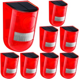 Qualirey Solar Sound and Light Alarm Motion Sensor 129db Outdoor Security Siren Waterproof Activated Detector Driveway Alarm 6 LEDs Flash Warning Deterrent Strobe System for Home, Farm(Red,8 Pack)