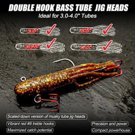 VMSIXVM Tube Jig Heads for Bass Fishing, Tube Worm rig Jigs Tube Bait Hooks for Bass, Crappie, Trout, Tube Lures Tube Hooks kit for Freshwater Saltwater, 5/16oz, 1/4oz, 3/16oz, 1/8oz