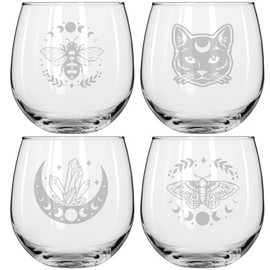 Set of 4 Wine Glass for Red or White Wine Gift Magic and Celestial Collection (16 oz Stemless)