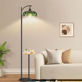 QIYIZM Floor Lamp for Living Room Bedroom Boho Rattan with Remote Standing Lamp Dimmable Arc Black Farmhouse Wicker Bamboo Lamp Shade Floor Light Adjustable Tall Lamp Industrial Floor Lamps Bohemian