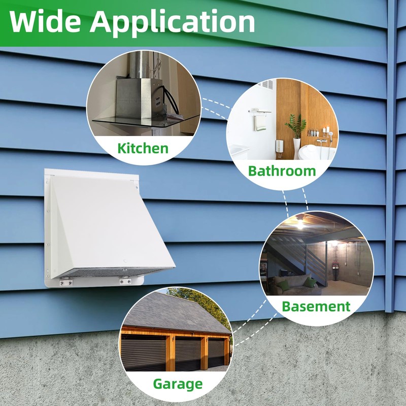 8 Inch Hooded Wall Vent with Screen and Damper,Outdoor Wall