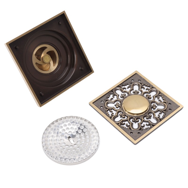 Floor Drain Metal Squared Retro Style Water Drainage Shower Drain