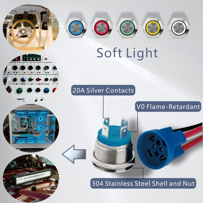 Ordentlich LED Latching Stainless Steel Push Button Switch 12-24V DC