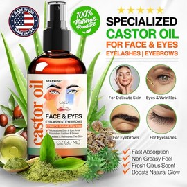 Hidratante facial con aceite de ricino orgánico para pestañas, cejas y arrugas con jojoba, rosa mosqueta, semilla de uva, escualano, palmarosa, bergamota y vitamina E, cuidado de la piel para pieles