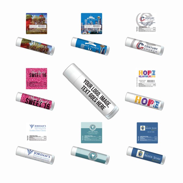 Personalized Lip Balm Customized—Bulk 100-Piece Pack—Beeswax, Aloe, Coconut Oil. Promotional Items.