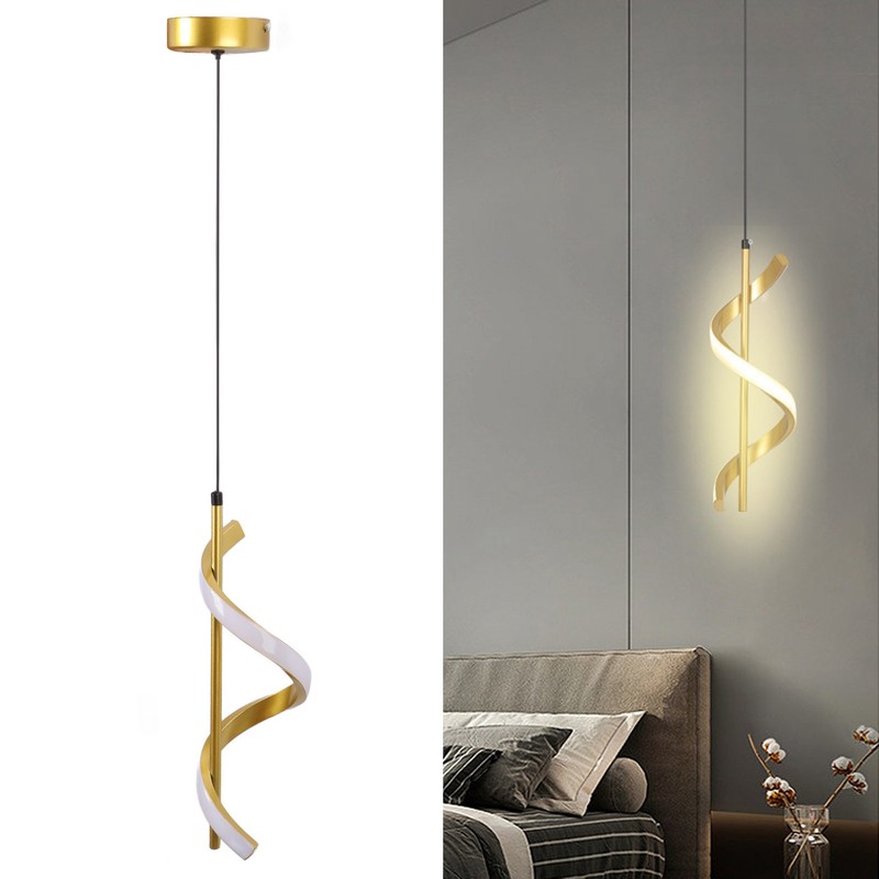 Spiral LED Pendant Light Gold Color High Brightness Eyes Protection