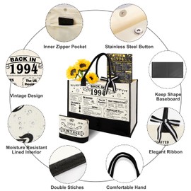 30th Birthday Gifts for Women Canvas Tote Bag Travel Gear, Unique 30 Years Old Birthday Gifts for Mom Wife Aunt Friends Her Turning 30, Vintage 1994 Beach Bag & Cosmetic Bag & Back in 1994 Poster