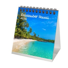 Reisezauber Hawaii Tischkalender 10cm x 10cm für 2026 Amerika Honolulu Reise Land Urlaub - Set-Inhalt: 1x Kalender, 1x Weihnachtsanhänger (insgesamt 2 Teile)