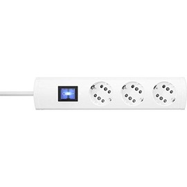 Kopp DUOversal® Plus 3/6-Way Power Strip 3 m with Double Slots + Switch + Large Distance + Touch Protection I Multiple Socket Screwable I White - 233902016, 3 m Cable