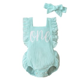 Shalofer - Traje de primer cumpleaños para niña con diadema, Azul-cielo, 12-18 Meses