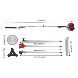 HinLIaDa Pole Saw Gas Powered, 51.7CC 2-Stroke Cordless Extendable Long Trimmer Power Gasoline Chainsaw with Weed Wacker/Hedge Trimmer/Brush Cutter Multi Functional Trimming Tools