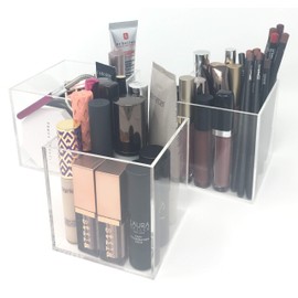 byAlegory Cosmetic Makeup Organizing Cubes Set of 3 Store Beauty Brush Lip Gloss Mascara Eye Liner Lip/Eye Liner Pencils Cotton Balls Ear Swabs - Clear